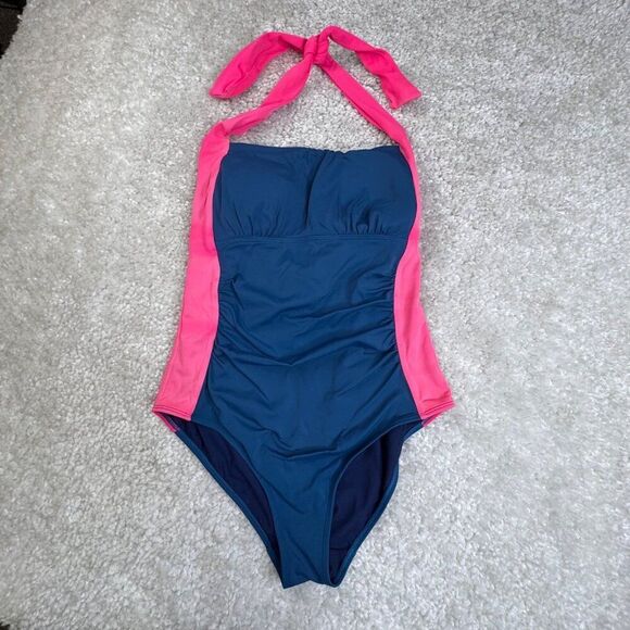 Boden Minori Halter One Piece Swimsuit Blue Pink Colorblock 10 FLAW - Picture 3 of 9